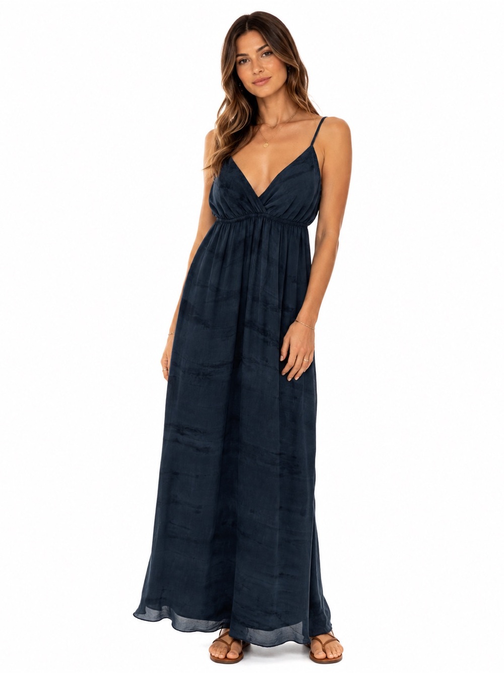 Gypsy 05 100% Silk Navy Maxi Dress V Neck Boho XSmall Made USA Romantic Bohemian